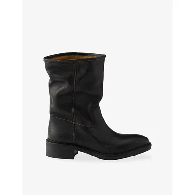 PRADA WOMENS BLACK VINTAGE-EFFECT LEATHER BOOTS EUR 39 / 6 UK