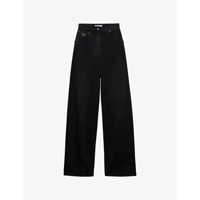 Prada Womens Black Wide-leg Loose-fit Denim Jeans