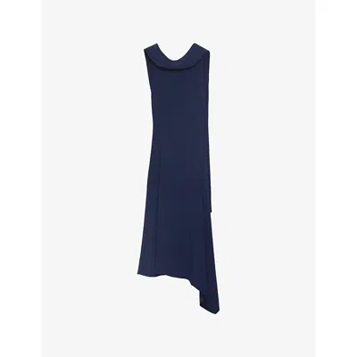 Prada Womens Blue Asymmetrical Satin-crepe Midi Dress