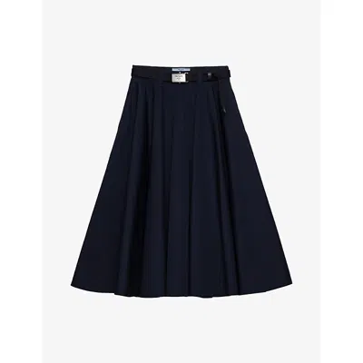 Prada Womens Blue Belted Poplin Midi Skirt In Purple