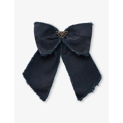 Prada Womens Blue Brand-plaque Canvas Hair Clip