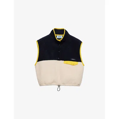 Prada Womens  Branded Colour-block Fleece Vest In Blue