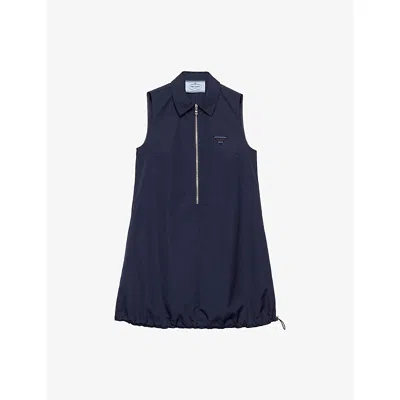 Prada Womens Blue Branded Sleeveless Cotton-poplin Mini Dress