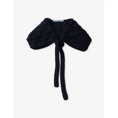 PRADA WOMENS BLUE CABLE KNIT WOOL COLLAR
