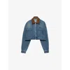 Prada Cropped Jacket With Dropped Shoulders And Puffed Sleeves In Blue