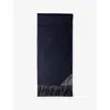 Prada Womens Blue Double Logo-embellished Cashmere Scarf In Blue
