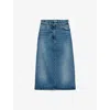 Prada Womens Blue Flared Faded-wash Denim Midi Skirt