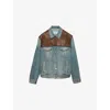 Prada Womens Blue Logo-embellished Denim And Leather Blouson Jacket Xs