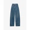 Prada Triangle Logo Wide-leg Jeans In Blue
