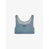 PRADA LOGO-PLAQUE DENIM-CHAMBRAY CROP TOP