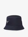 Prada Mens Blue Logo-plaque Recycled-nylon Bucket Hat