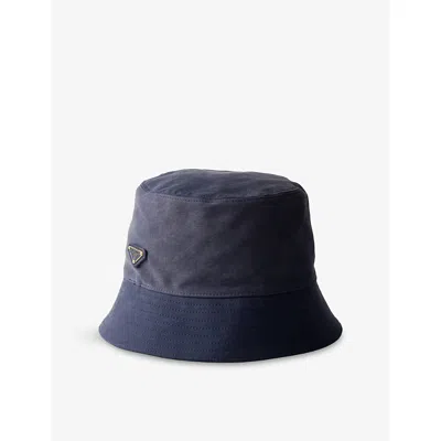 Prada Womens Blue Logo-embellished Satin Bucket Hat