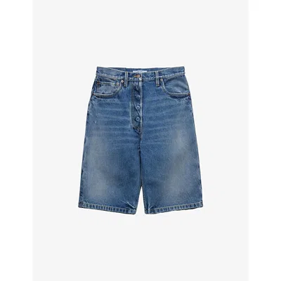 Prada Womens  Mid-rise Denim Bermuda Shorts