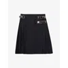 Prada Womens Blue Pleated Buckle-detail Mohair Wool-blend Midi Skirt In Black