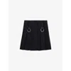 Prada Flared Pleated Skirt With Front Rings And Classic Finish In Blue