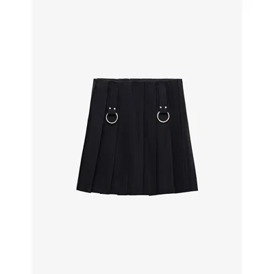 Prada Flared Pleated Skirt With Front Rings And Classic Finish In Blue
