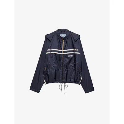 Prada Womens Blue Re Nylon Logo-embellished Woven Blouson Jacket