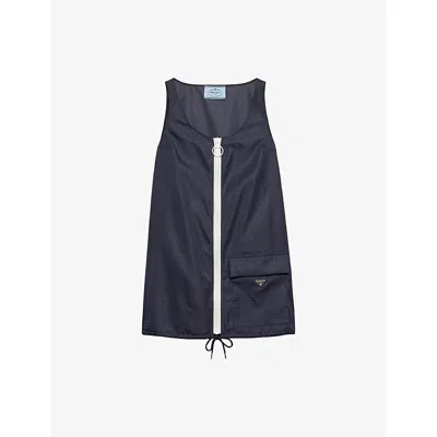 Prada Womens Blue Re Nylon Zip-up Woven Mini Dress
