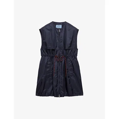 Prada Womens Blue Re-nylon Light Sleeveless Woven Mini Dress
