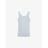 Prada Womens Light Blue Ribbed Enamelled-logo Cotton Knit Top