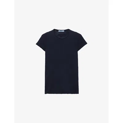 Prada Womens Blue Short-sleeve Cashmere Knitted Top