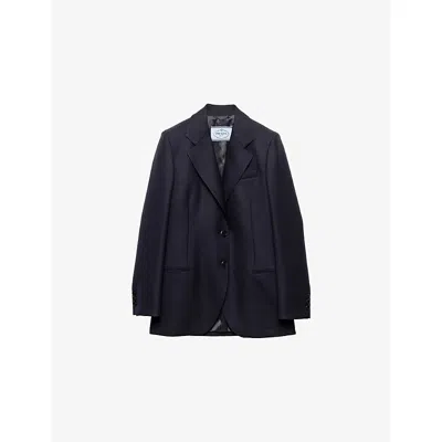 PRADA WOMENS BLUE SINGLE-BREASTED WOOL BLAZER
