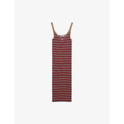Prada Womens Blue Striped Brand-plaque Cotton Mini Dress In Multi