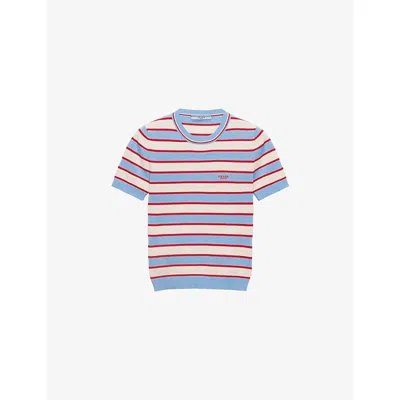 PRADA WOMENS BLUE STRIPED CREW NECK COTTON KNITTED TOP
