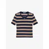 Prada Womens Blue Striped Knitted Cotton Jumper