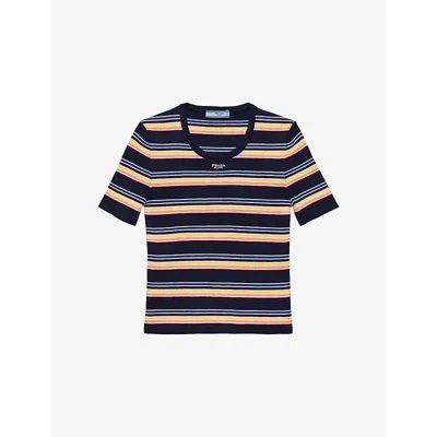 Prada Womens Blue Striped Knitted Cotton Jumper