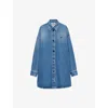 Prada Womens Blue Triangle-logo Long Denim Shirt In Blue