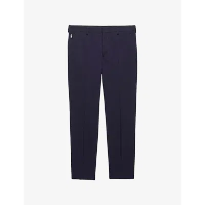 Prada Womens Blue Triangle-logo Slim-fit Wool Trousers