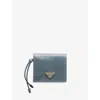 Prada Womens Blue Triangle-plaque Small Leather Wallet