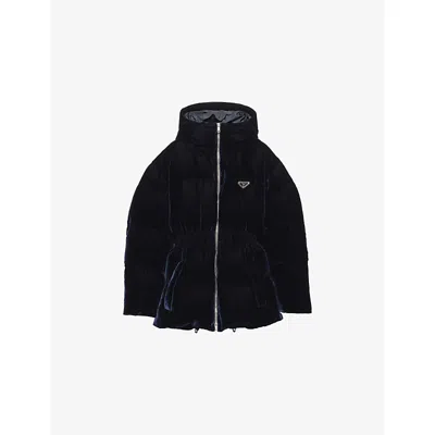 PRADA WOMENS BLUE VELVET DOWN JACKET