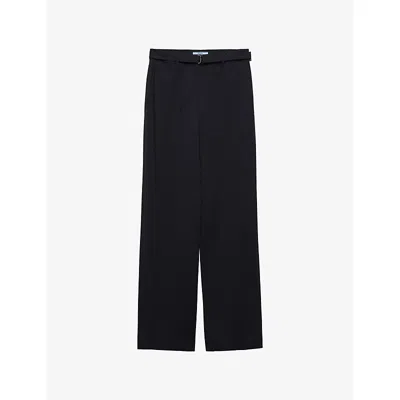 Prada Womens Blue Wide-leg Wool Trousers