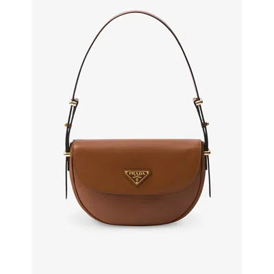 PRADA WOMENS BROWN ARQUÉ BRAND-PLAQUE LEATHER SHOULDER BAG