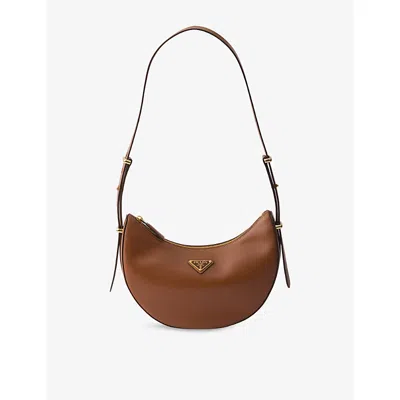 Prada Womens  Arqué Small Leather Shoulder Bag In Brown