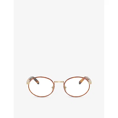 Prada Womens Brown B55v Oval-frame Metal Optical Glasses In Gold