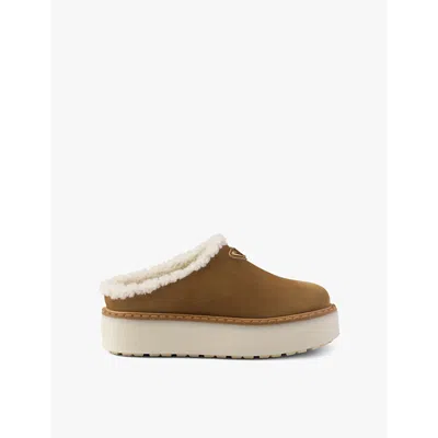 PRADA WOMENS BROWN BRAND-PLAQUE SHEARLING-LINED SUEDE MULES EUR 35.5/2.5 UK