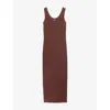 Prada Womens Brown Brand-plaque Slim-fit Cotton Midi Dress