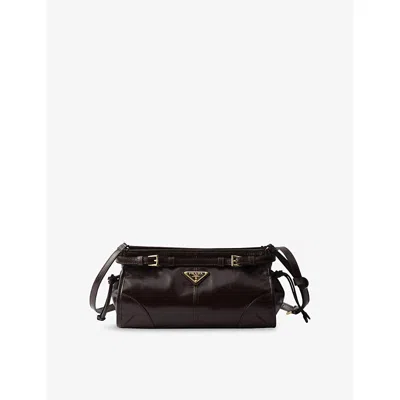 Prada Womens Brown Brand-plaque Small Leather Shoulder Bag