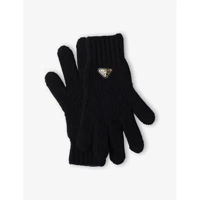 Prada Womens  Brand-plaque Wool Gloves In Black
