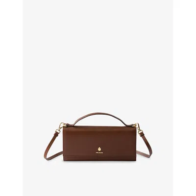 Prada Womens Brown Brand-plaque Leather Wallet With Shoulder Strap