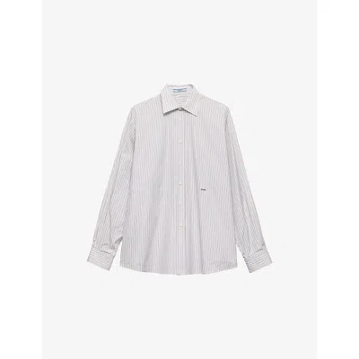 Prada Womens Brown Embroidered Logo Striped Cotton-poplin Shirt In Gray