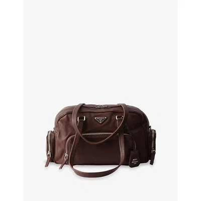 Prada Dark Brown Logo Large Shoulder Bag