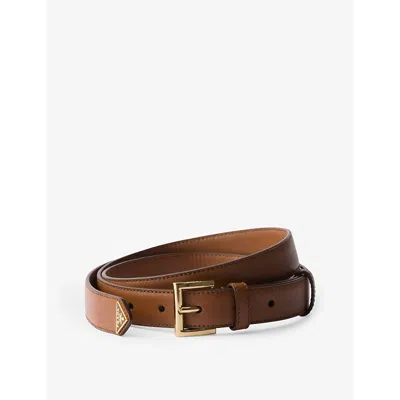 Prada Womens Brown Logo-embellished Leather Belt