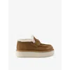 Prada Suede Shearling Flatform Loafers