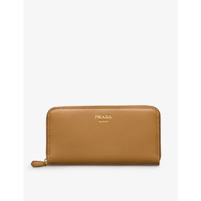 Prada Womens Brown Logo-embossed Large Leather Wallet