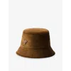 Prada Womens Brown Logo-plaque Corduroy Bucket Hat In Brown