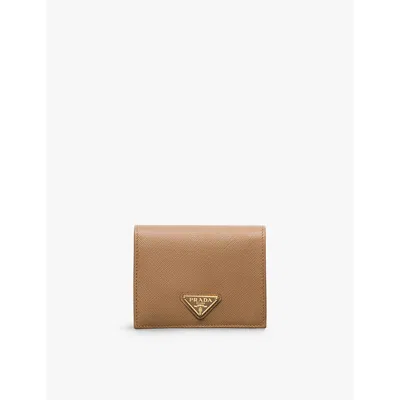 Prada Womens Brown Logo-plaque Small Saffiano Leather Wallet In Brown